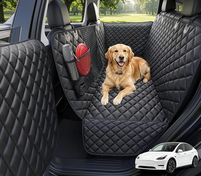 URPOWER Dog Car Seat Cover for Back Seat, Waterproof Hammock for Model Y | Easy Pet Access, Waterproof, Scratch Resistant, Mesh Window, Non-Slip, ISOFIX Anchors, Easy Care, Dog Seat Belt Included