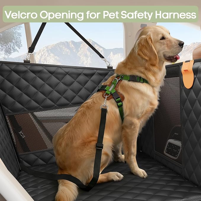 Dog Car Seat for Large Medium Dogs, Back Seat Extender for Pets with Hard Bottom, Strong Support Waterproof Dog Seat Cover with 3 Mesh Windows for Cars, Trucks and SUVs