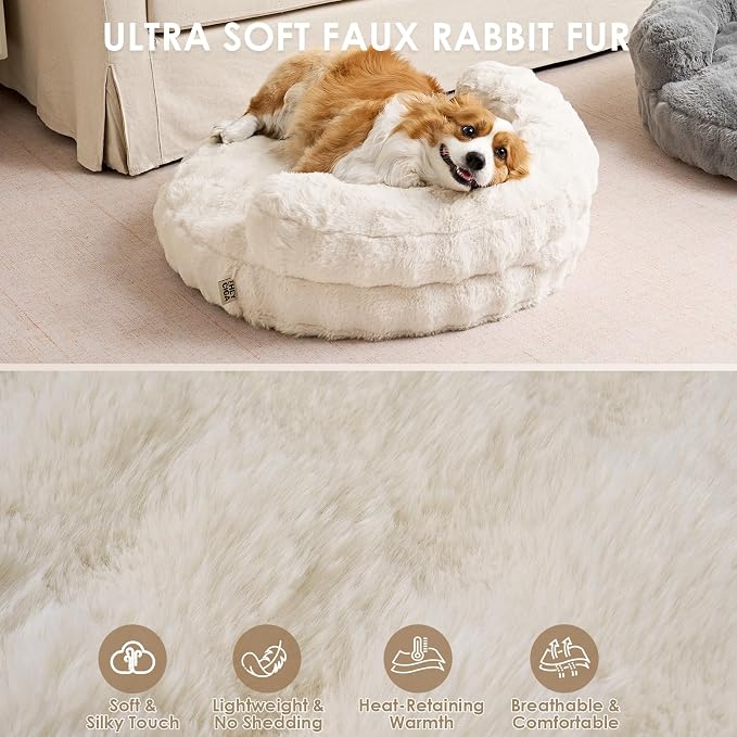 EHEYCIGA Dog Bed Medium Size Dog, Fluffy Small Dog Couch with Removable Washable Cover, Bolster Pet Sofa, Waterproof and Non-Slip, 30" x 30"x 8.5", Cream