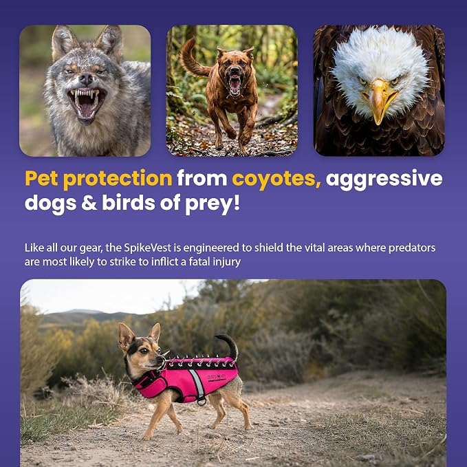 CoyoteVest SpikeVest Dog Harness, Made in the USA, XS-Red | Stab-Resistant Protective Vest | Coyote Vest for Dogs | Defends Against Coyotes, Dogs, Birds of Prey | Reflective Safety