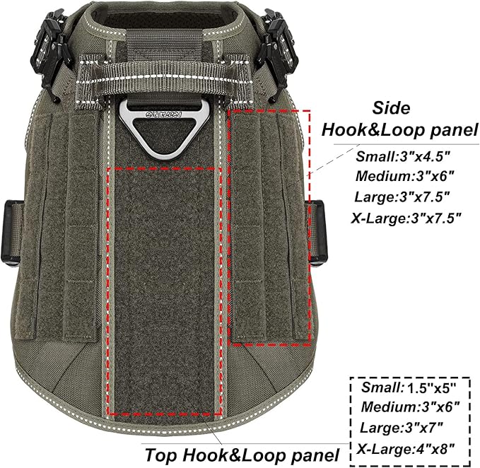 ICEFANG Tactical Dog Harness for Medium Dogs,Reflective No Pull Dog Vest | with Control Handle,Adjustable,Front Hook,2 Leash Clips,Soft Padded,MOLLE Panel,Green,Medium