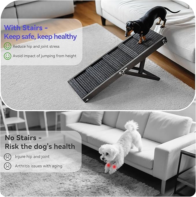 2026 Upgraded Dog Ramp for Couch, Foldable Small Dog Ramp for Sofa, 5 Adjustable Height from 9.8" to 20.5", Portable Stable Pet Step with Non-Slip Pad, Pet Ramps Use for Couch Stairs, Black