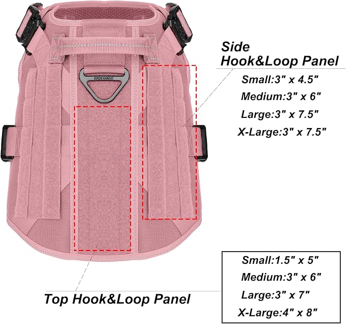 ICEFANG Tactical Dog Harness,for X-Large Dogs,Reflective No Pull Dog Vest | with Control Handle, Adjustable,Front Hook,2 Leash Clips,No Choke,Soft Padded,MOLLE Panel,Pink,X-Large