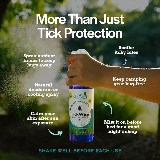 3 Moms Organics TickWise 8oz, Made with All Natural Essential Oils, DEET-Free, Tick and Insect Repellent, Plant Based Essential Oils, All Natural Ingredients Great for Adults, Kids, Dogs & Horses