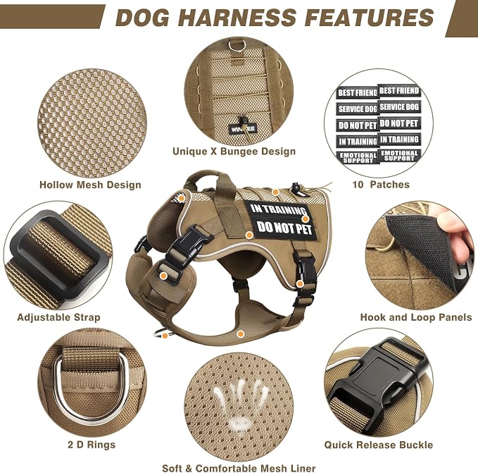 Service Dog in Training Mesh Harness with 10 Removale Pet Patches | Breathable material, adjustable straps, reflective trim, lightweight but durable, great for training, walks, and outings