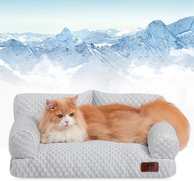 Hollypet Cooling Dog Couch Bed, Washable Pet Sofa, Gray, 24x18 | Cooling ice-silk pet bed with machine washable removable cover, non-slip bottom, for cats small dogs up to 25 lbs