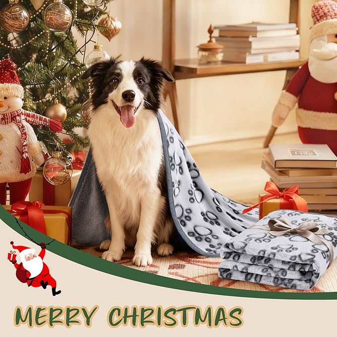 Luciphia Premium Soft Dog Blanket for Small Medium Large Dogs Washable 300GSM Fluffy Warm Fleece Puppy Cat Paw Print Pet Flannel Pcs2 Grey Paw L(41"x31")