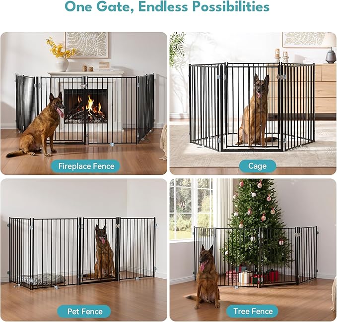 No Pawblems Free Standing Dog Gate with Door, 36'' Tall Foldable Dog Fence for Indoor & Outdoor, Up to 78 Inch Extra Wide Puppy Gate for Stairs, Hallways, Doorways, Deck, Yard (Black, 3 Panels)