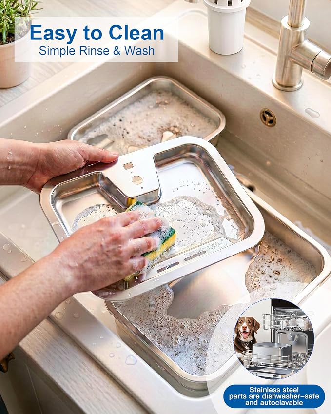 PETNF Dog Water Fountain, 10L Stainless Steel Pet Water Dispenser with 4-Stage Filtration, Ultra-Quiet Pump & Circulating Flow, Ideal for Large Dogs Multi-Pet Home, Perfect for Long Trips & Daily Use
