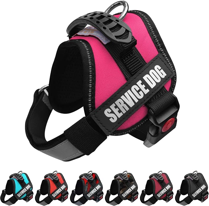 Service Dog Vest Harness – Reflective Service Animal Vest, No-Pull Harness with Handle & Mesh Padding – Sizes XXS-XL for Puppies – 2 Removable Service Patches Included (XXS, Pink)