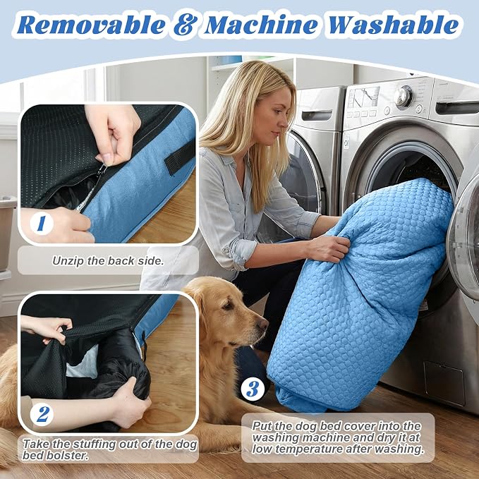 GGIB Cooling Dog Bed Mat with Bolster Pillow Washable Dog Couch Cover Breathable Summer Pet Couch Bed Protector Indoor(Small, Cooling Blue)