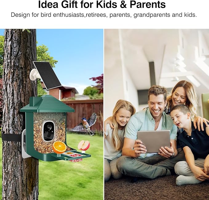 Bird Feeder with Camera,Smart Watching Birds,AI Identify Species 2K Live Video,2.4GHZ WiFi Solar Birds House Cameras for Outdoors,Motion Detection Instant Arrival Alerts,Ideal Present for Birds Lovers