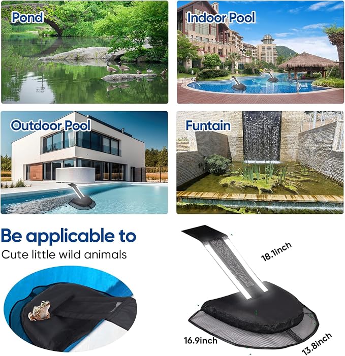 Pool Animal Escape Ramp Frog-Saver-Log - for Swimming Pools Wildlife Rescue Device,Durable Above Ground Pool Critter Ramp, Prevent Drowning with Easy Install, Pool Safety,Reusable (Black-2Pack)