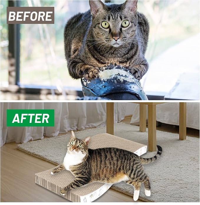 PatiencET Cat Scratcher Cardboard 4 Pack Cat Scratch Pad | Reversible, Curve Design, Durable, Indoor Cats, Lounger Sofa, Multi-Room Use