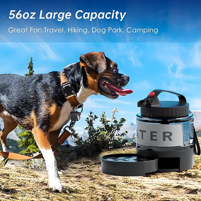 56oz Dog Water Dispenser Portable, 1.6L Leak-Proof Dog Water Bottle with Pull-Out Bowl, BPA Free Pet Travel Water Bottle for Daily Walks, Hiking, Park, Car Travel, Outdoor Beach Accessories