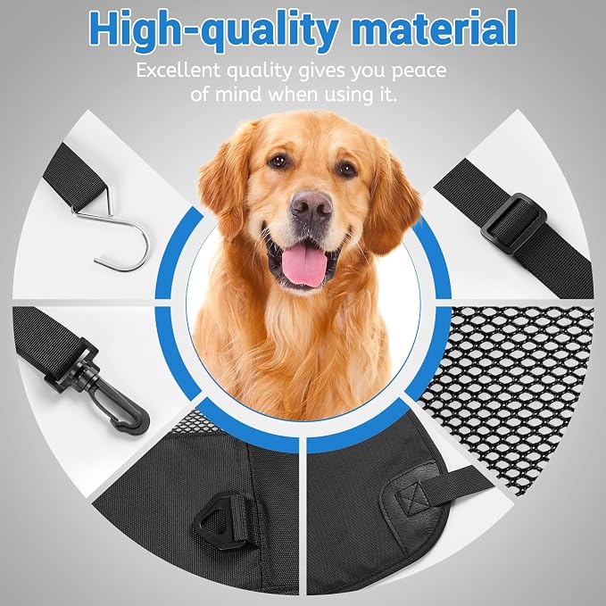 Dog Car Backseat Barrier, Padded and Durable Nylon Net Pet Barrier, Vehicle Travel Dog Fence with 2 Mesh Windows, for Safe Driving, Easy to Install and Adjust for All Cars