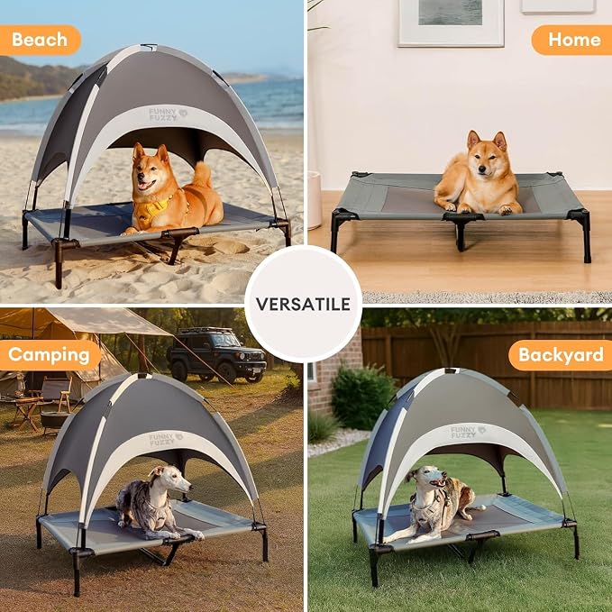 Outdoor Elevated Dog Bed with Canopy Large Sized Dog, 48" Grey | Portable Raised Camping Pet Cot Hammock,Breathable Teslin Mesh,Waterproof,For Large Pets Up to 120 lbs,Easy to Assemble