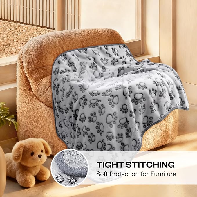 Luciphia Premium Soft Dog Blanket for Small Medium Large Dogs Washable 300GSM Fluffy Warm Fleece Puppy Cat Paw Print Pet Flannel Pcs2 Grey Paw M(30"x20")