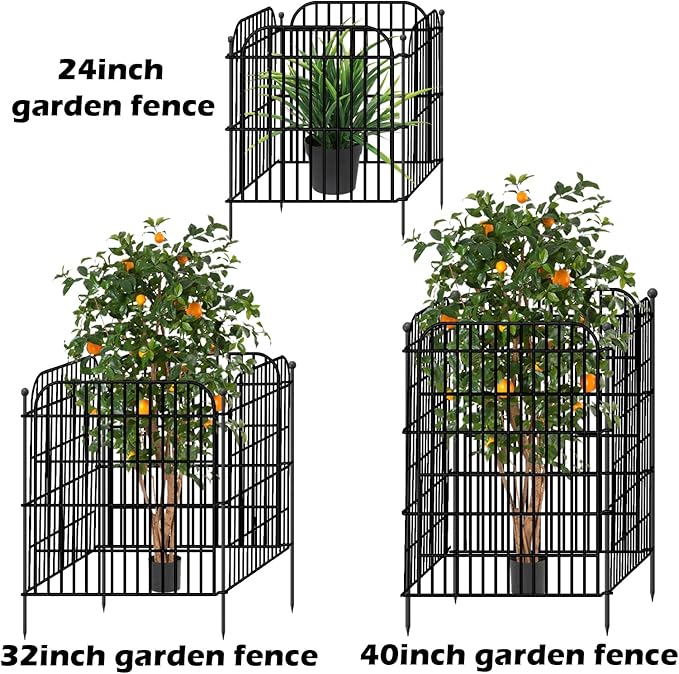 5 Panels No Dig Decorative Garden Fence for Yard, 24 in(H) x 10 ft(L) Rustproof Metal Wire Fence Border with Patio Temporary Ground Stakes, Animal Barrier Fencing for Dog and Small Pets