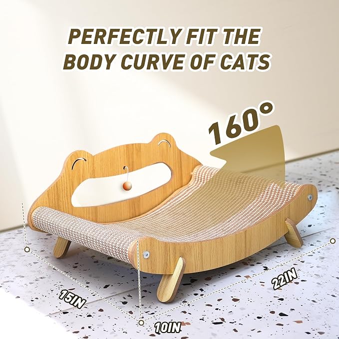 Sisal Cat Scratcher Bed with Hammock, Solid Wood Frame Cat Scratch Pad & Lounger for Indoor Cats, Durable Natural Sisal Cat Furniture Protector for Scratch, Rest and Sleep(Large)