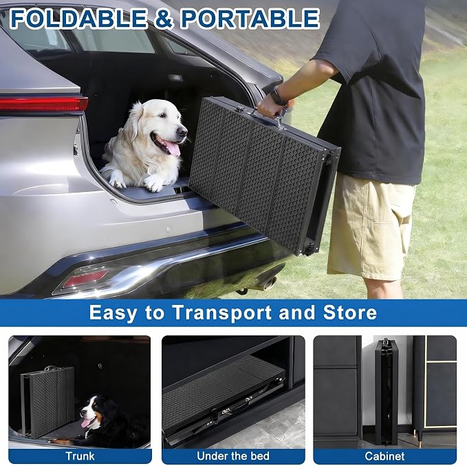 Dog Ramp for Car 71" X 17.6" Extra Long Folding Aluminum Pet Ramp | Extra-Long 71'' Ramp, For Large Dogs up to 250 LBS , High-Traction, Joint-Friendly, Foldable Dog Ramps, Fits SUV Truck Cars
