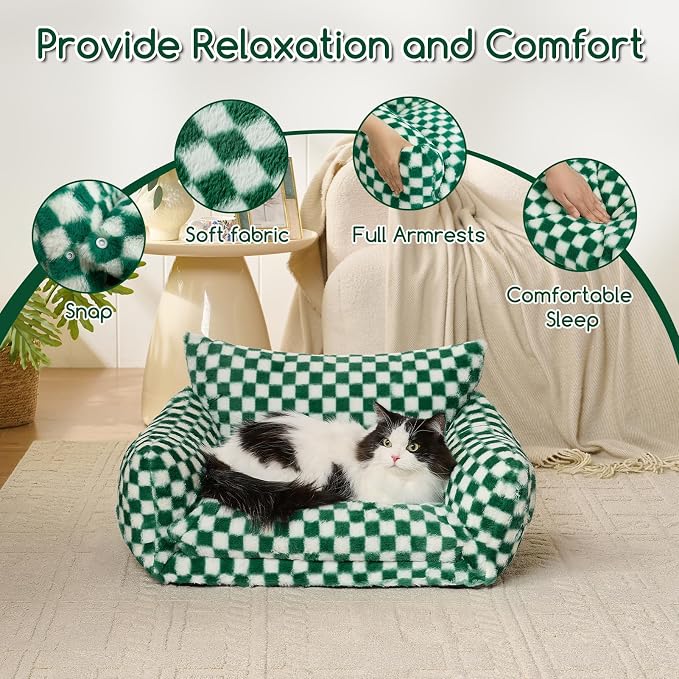 Hollypet Cat Bed Small Dog Orthopedic Couch Beds for Pets up to 20 lbs | Fluffy Multifunctional Double-Layer Warming Kitten Pet Couch Orthopedic Beds with Machine Washable Cover and Non-Slip Bottom