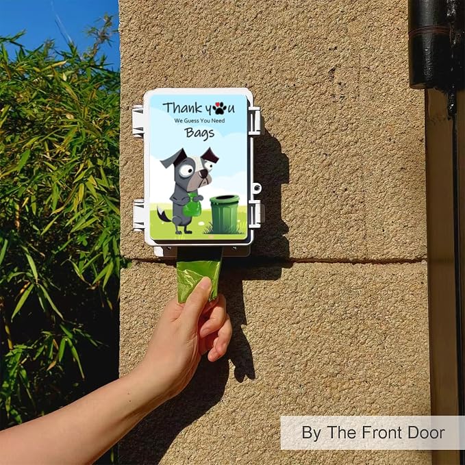 Dog Poop Bag Dispenser Wall Mounted Waterproof Outdoor Pet Waste Bags Dispenser Station with Cute Doggie Poo Images Post, Pole, Fence Mountable fits Home, Porch, Patio, Yard（colored,only dispenser)