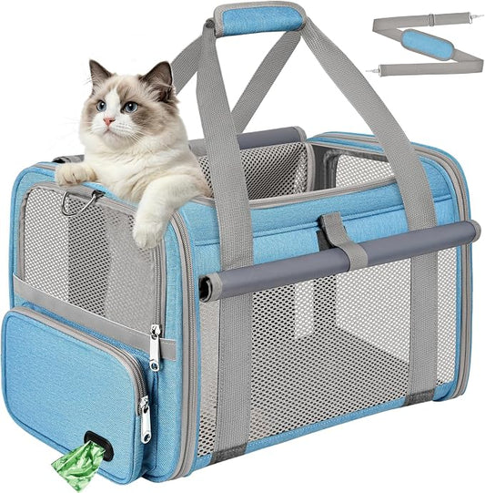 Soft Cat Carrier for Pets Up to 20 Lbs, Collapsible Cat Carrier Bag with Privacy Curtains, Airline Approved Small Pet Carrier for Small Medium Cats Dogs Puppy, Washable Soft Pet Travel Bag Dog Carrier