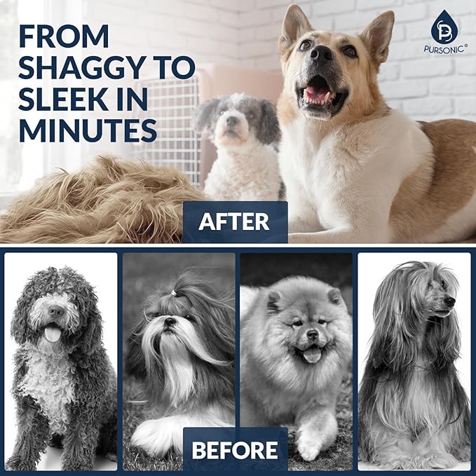 Pursonic Rechargeable Dog Clippers for Grooming – Professional Pet Clippers for Dogs & Cats, Quiet Pet Hair Trimmer with Adjustable Blades and Guide Combs
