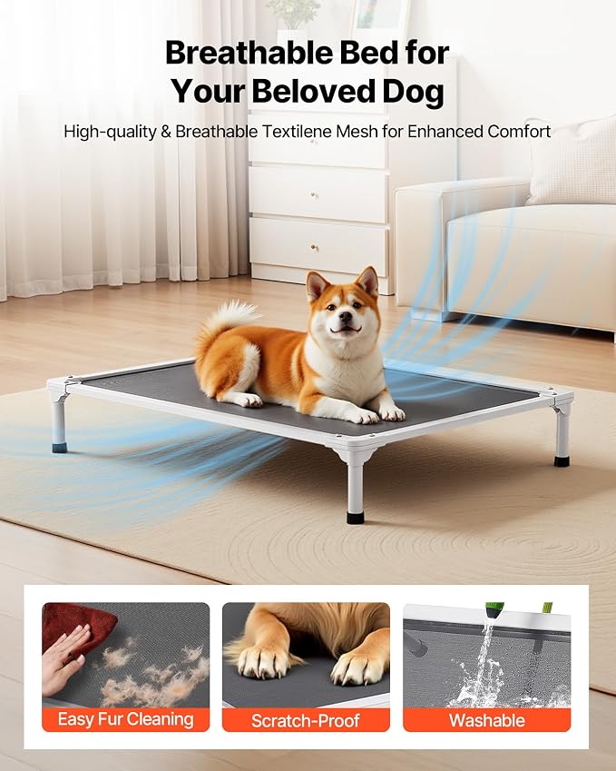 VEVOR Chew Proof Elevated Dog Bed, Portable Raised Dog Cot with Aluminum Tube Metal Frame and Breathable Textilene Mesh, Indoor & Outdoor Pet Cooling Raised Hammock Bed, L, Gray