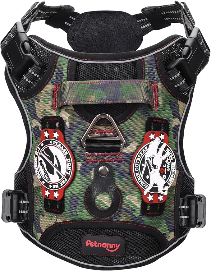 Petnanny Tactical Dog Harness No Pull Service Dog Vest L Jungle Camo | Tactical Dog Vest with breathable mesh & hook loop panel, no pull harness for walking training, adjustable fit