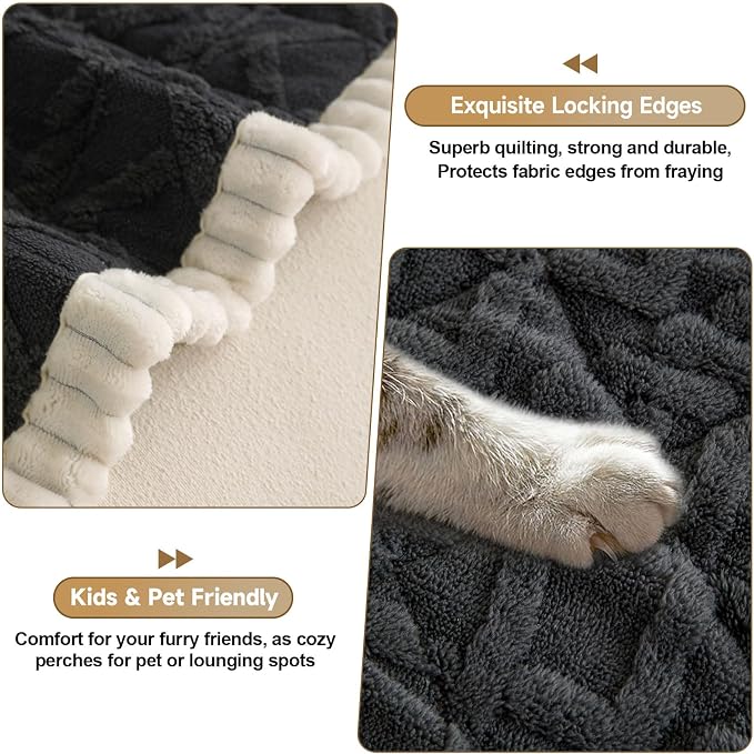 OTOB Sofa Covers for 3 Cushion Couch Washable, All Seasons Non Slip Fuzzy Pet Couch Cover, Soft Plush Geometric Jacquard Sofa Slipcovers, Kids Pet Friendly Dog Bed Mats (Dark Gray, 27.6" x 70.9")