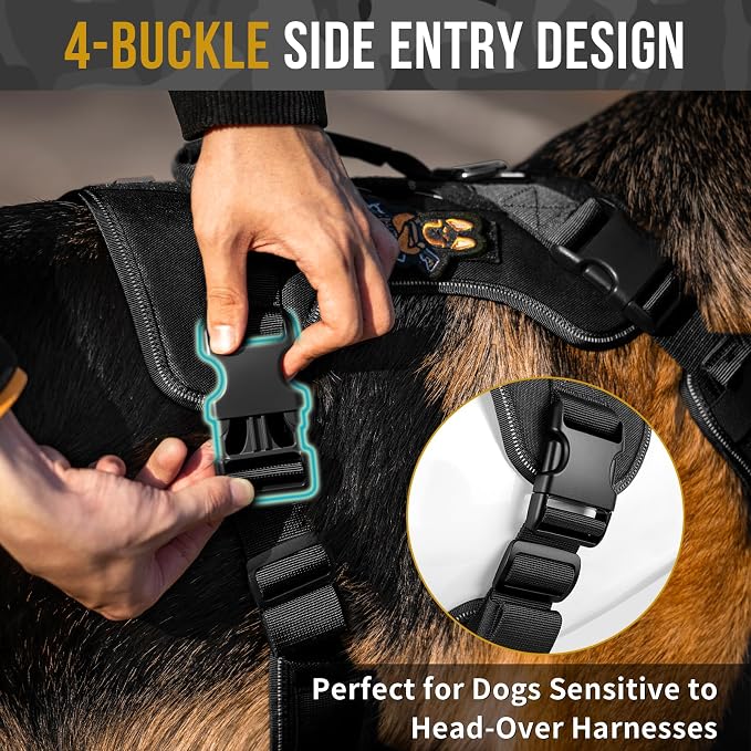 OneTigris No Pull Tactical Dog Harness for Medium Large Dogs | Reflective K9 Working Easy Control Vest – Adjustable Dog Harness with Hook & Loop Panels for Walking, Hiking & Training