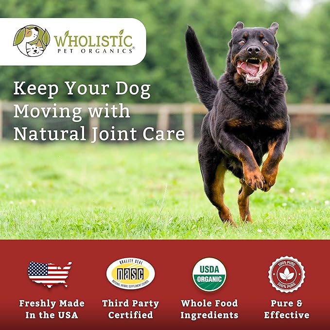 Wholistic Pet Organics - Hip and Joint Supplement for Dogs & Cats - Cat and Dog Joint Supplement - Green Lipped Mussels, Glucosamine, Chondroitin for Dogs & Cat Mobility Support - 4 Lb - 181 Scoops