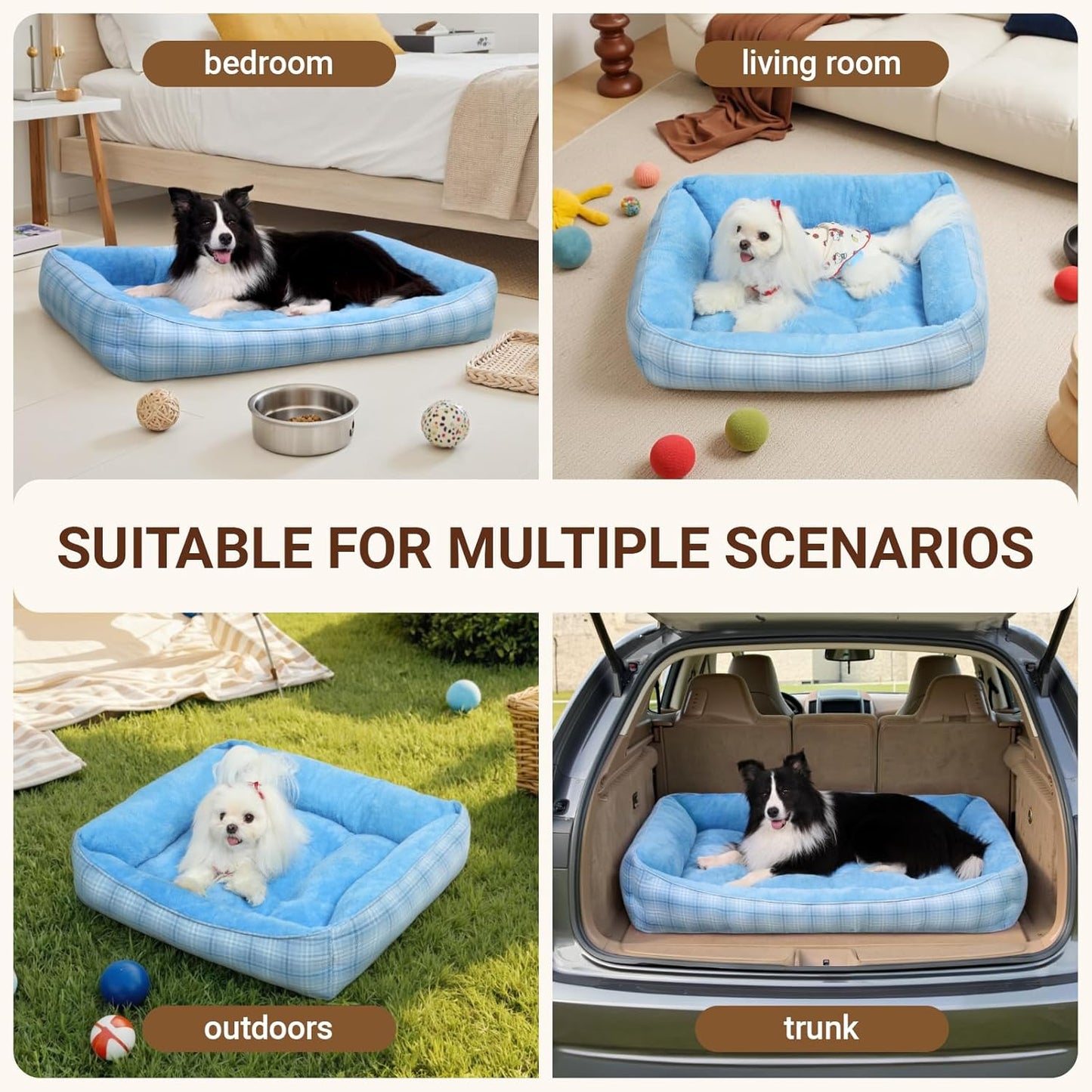 MIHIKK Rectangle Dog Beds for Small Medium Dogs & Cats, Orthopedic Sleeping Pet Bed for Couch with Durable Puppy Cuddler and Anti-Slip Bottom Machine Washable 25 * 21 Inch (Blue)