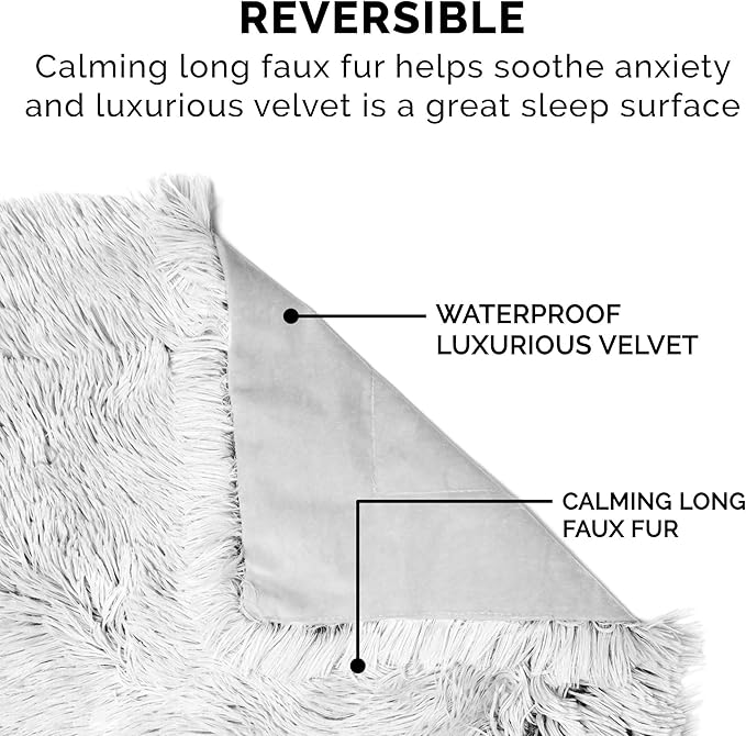 Furhaven Waterproof Throw Blanket for Dogs & Indoor Cats, Reversible Protective Pet Blanket, Small, Long Faux Fur & Velvet, Mist Gray