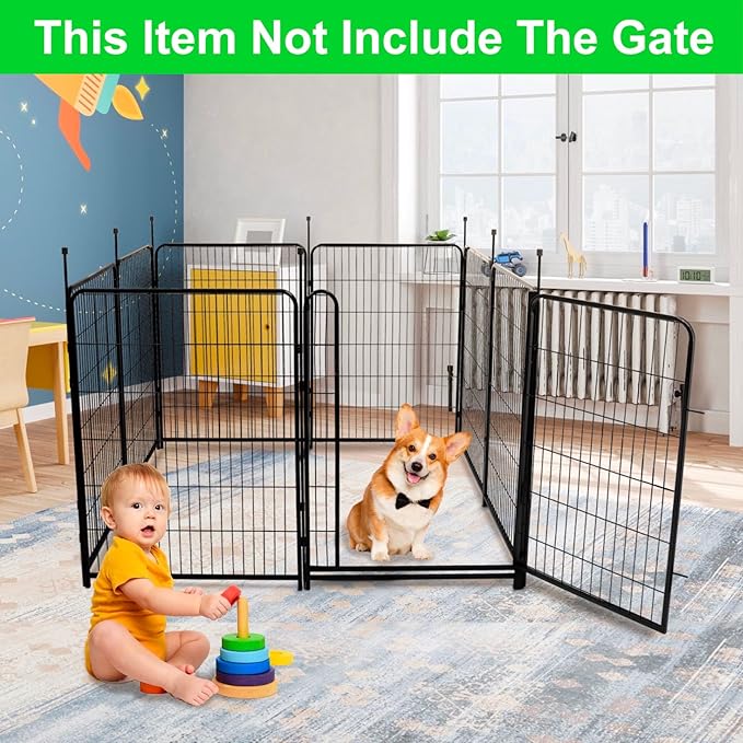 Okaygardn Tall Garden Fence Without Gate, 54 in(H) Dog Fences for The Yard, 8 Panels Total 17.7 Ft(L) Outdoor Dogs Fence, Modular Fencing,Dogs Fences Outdoor for Yard. Garden Fencing