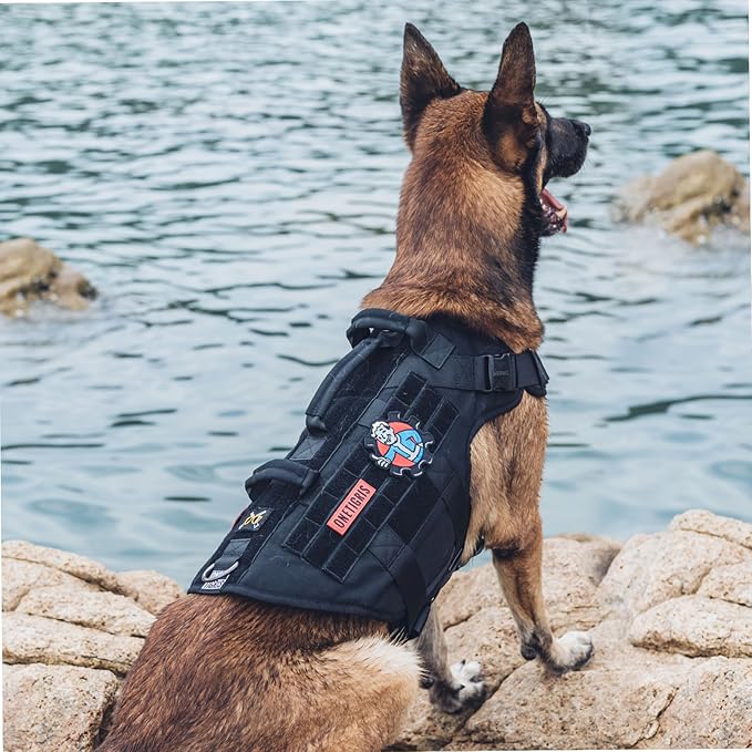 OneTigris Large Tactical Dog Harness, No Pulling Adjustable Dog Vest Harness, Heavy Duty Dog Harness with Handle, Large Hook and Loop Panels for Patch Grey