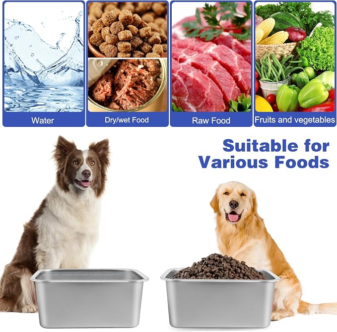 3 Gallon Large Dog Water Bowl, 2 Pack Stainless Steel Dog Bowls | 14 x 10.3 x 6 in Bowl Set, Food or Water Use, Indoor Outdoor Use, Wide Opening, Rounded Corners, Easy Rinse