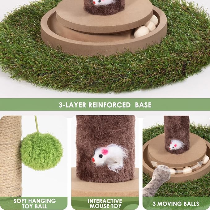 Cat Scratching Post, 35 Inch Tall Cat Scratcher Cat Tree Tower with Hanging Ball for Indoor Cats Adults,Sisal Rope Kitten Scratch with Interactive Mouse Cat Toy (41in, Monstera)