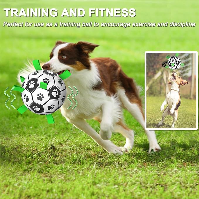 Amasiver Dog Soccer Ball Toys, 9'' World Cup Dog Soccer Ball with Straps, Dogs Birthday Gifts, Water Toy, Herding Ball, Durable Balls for Large XLarge Pet, Outdoor Dog Toy (9 Inch-XLarge)
