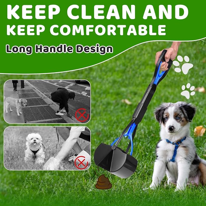Dog Poop Trash Can Outside - 20L/5Gal Dog Poop Scooper Set, Blue | Outdoor Trash Can with Lid and Removable Inner Bin,Dog Waste Trash Can with 100 Bags & Storage Box and Metal Rake & Tray
