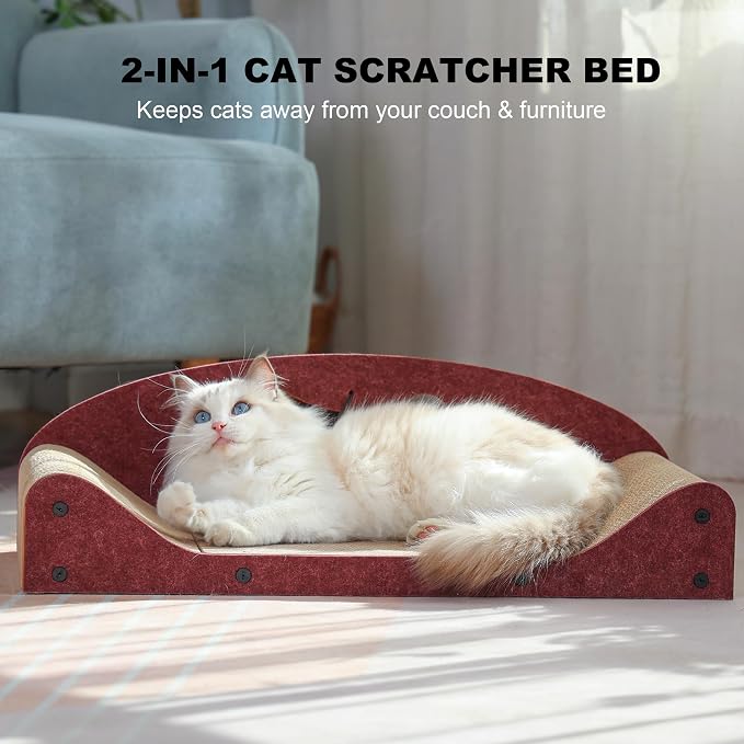 21" Cat Scratcher Bed, Scratcher Couch for Indoor Cats, Cardboard Scratcher Sofa, Durable Scratch Pad with Ball, Furniture Protector (Brown, Medium)