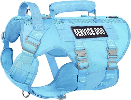 Service Dog Vest for Large Dogs, Blue Tactical Harness with Military MOLLE, Breathable Mesh & 39g Metal Buckle - Size M for Training & Hiking