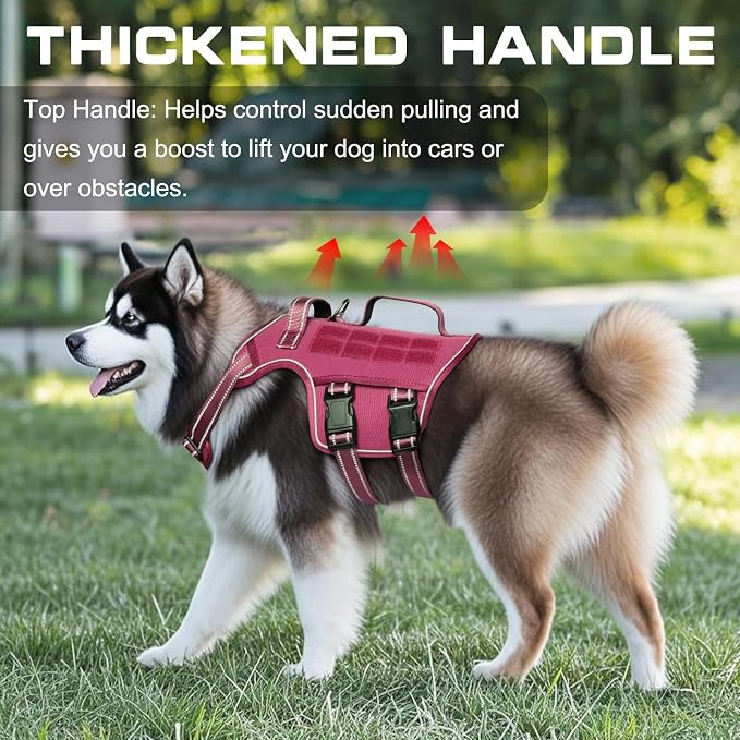 Dog Harness for Large Dogs, No Pull Tactical Vest with Front Clips | Easy Contrl Handle, Breathable Soft Padded, Adjustable, Reflective, Heavy Duty, Easy Take On & Off, Pink X-Large