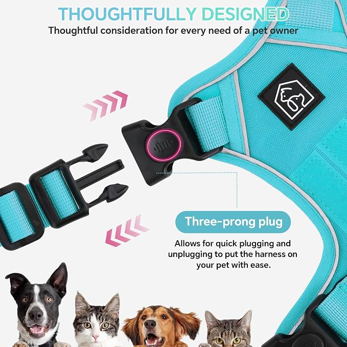 Heavy Duty Tactical Dog Harness for Large Dogs, No Pull Dog Harness with Handle & Front Clip, Reflective Soft Padded, Hook and Loop Panel, Dog Vest for Walking, Service Training, Blue