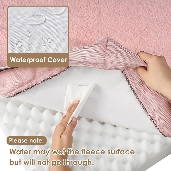 EHEYCIGA Orthopedic Dog Bed with Removable Washable Cover, Pink, 30x20 | Egg Crate Foam Support, Durable Oxford fabric, Non-Slip Bottom, Machine Washable, Soft Waterproof Plush Pet Bed Mat For Crate