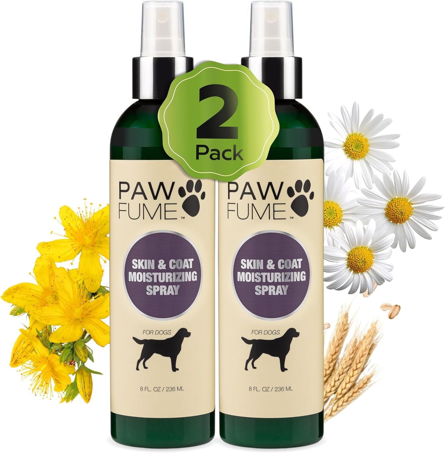 PAWFUME Skin & Coat Detangler Spray for Dogs, 2-Pack – Soothe Dry, Itchy Coats Quickly – Non-Toxic Chamomile & Oat Formula, Essential Fatty Acids & Vet-Certified – Dog Detangler Spray Dematting Care