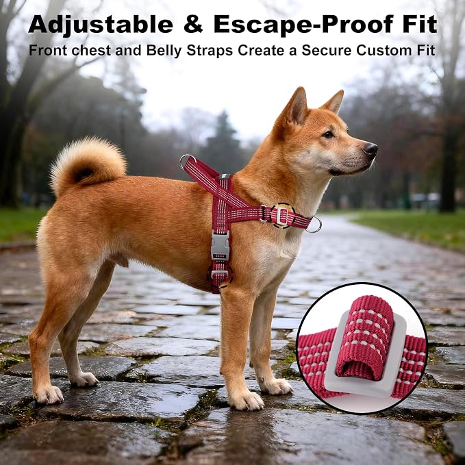 No Pull Dog Harness with Handle, Adjustable Soft Mesh Padded Vest | Reflective Walking Harness with Front Clip for Small Medium Large Dogs, Quick Fit No Escape for Training, Red, M