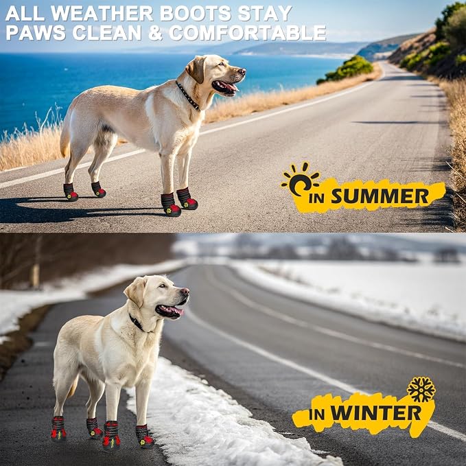 Expawlorer Anti-Slip Shoes for Large Dogs, Booties With Rugged Sole and Reflective Strap, Waterproof Rain Boots, Paw Protectors for Cold/Hot Pavement, Snow Shoes for Outdoor